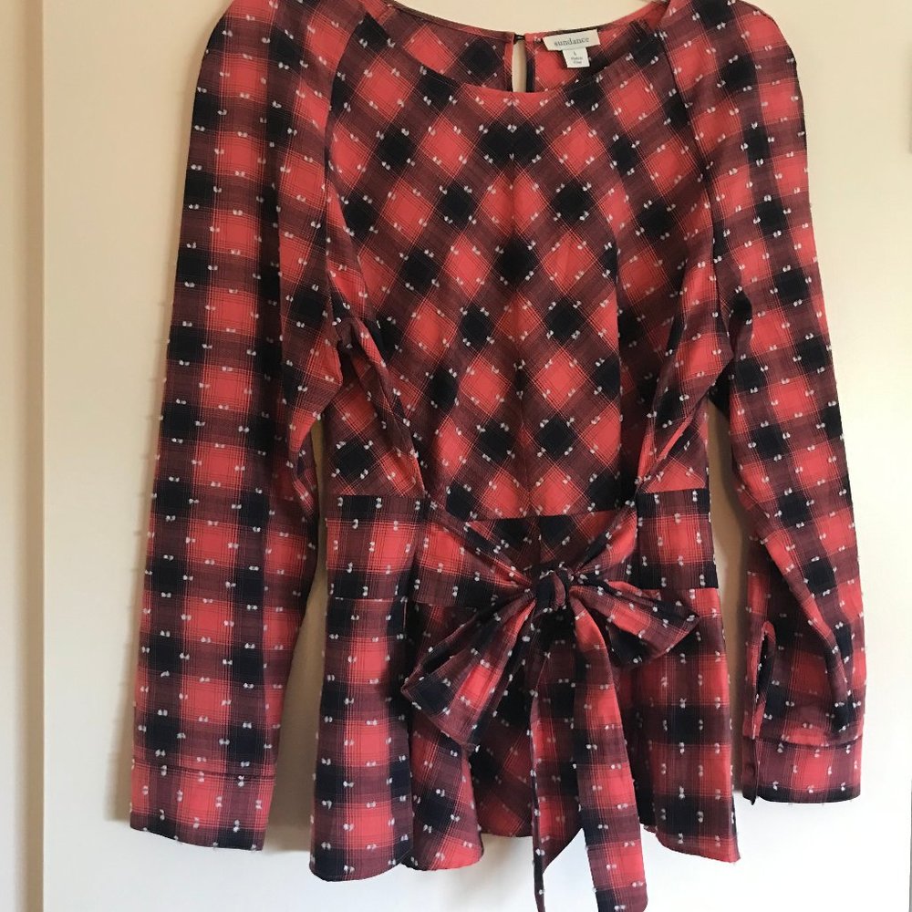 Sundance Women's Black/Red blouse with white dotted-swiss accents